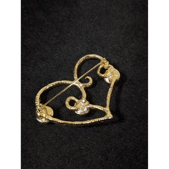 Vintage Gold Tone Heart Brooch Red Black Clear Cabochon Statement Bold - Picture 4 of 8
